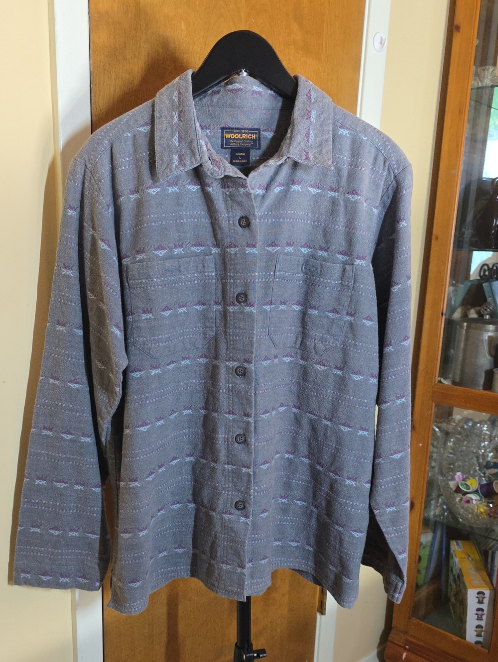 Woolrich Pewter Womens Button-Up Shirt Lavender Accents Size Large Flannel